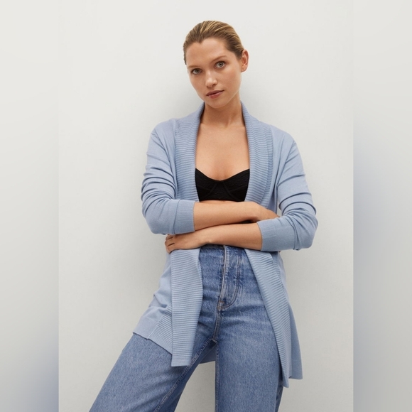 Mango Women’s Light Blue Open Front Long Sleeve Cardigan – Size XS - Picture 1 of 6